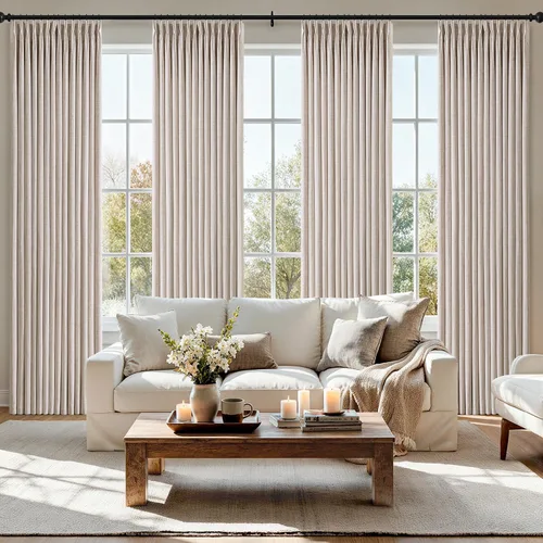 Vista 11 de MIULEE Juego de 4 paneles de cortinas plisadas de lino de 40 x 84 pulgadas Beige Blanco