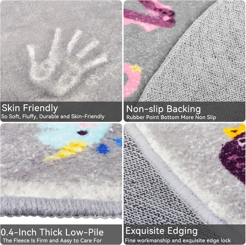 Vista 4 de Alfombra redonda ABC para niños, 4 pies con letras del alfabeto de animales, lavable, antideslizante, bonita alfombra para habitación de niños