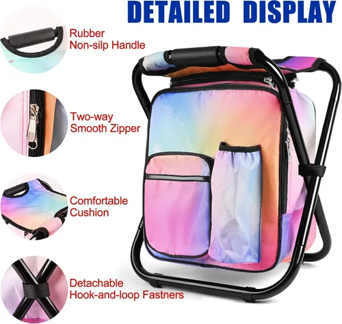 Vista 6 de Kikerike Silla enfriadora de taburetes tipo mochila resistente de 250 libras de carga máxima, portátil, ligera, plegable, para pesca, camping, caza