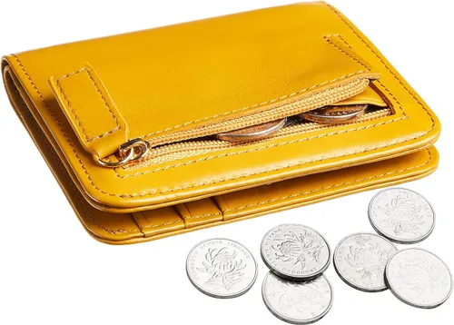Vista 2 de Gostwo - Cartera compacta de piel genuina de lujo para mujer con bloqueo de RFID y ventana de identificación