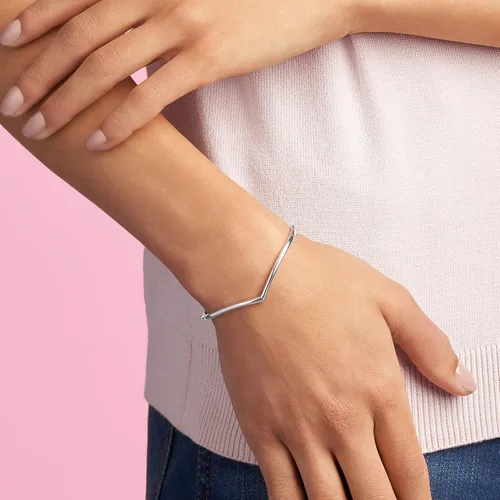 Vista 5 de PANDORA Pulsera de plata de ley pulida con diseño de hueso, joyería, Metal