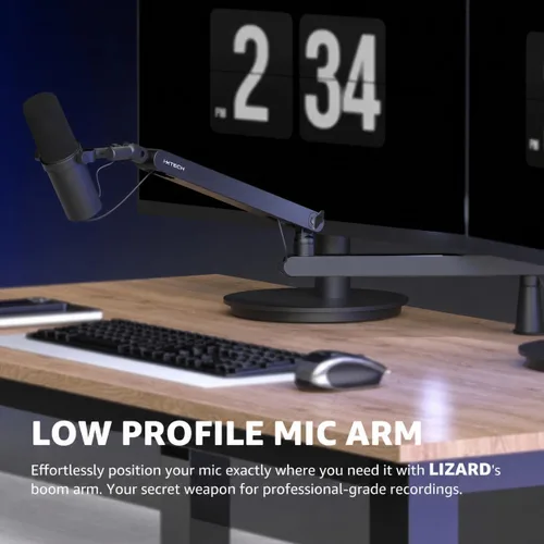 Vista 8 de IXTECH Brazo de Micrófono para Escritorio, Brazo de Micrófono Giratorio de 360° de Bajo Perfil, Brazo de Micrófono Ajustable con Columna Desmontable