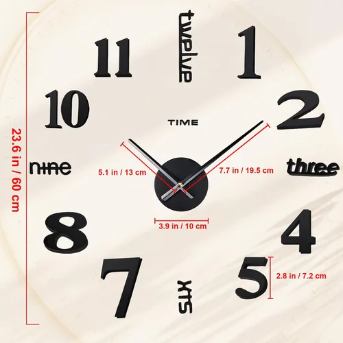 Vista 3 de AILILIFE Reloj de pared DIY de 20 a 28 pulgadas, 3D, sin marco, silencioso, sin tictac, moderno, funciona con pilas, para sala de estar, dormitorio