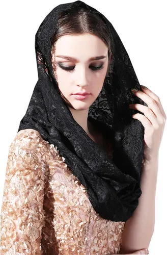 Vista 3 de Velos de mantilla suaves y cómodos 5 colores estilo español encaje infinito velo mantilla latina