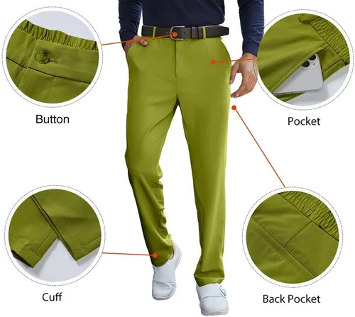 Vista 5 de JMIERR Pantalones de golf para hombre, elásticos, ajustados, para correr, viajes, trabajo, pantalones de vestir chinos para hombre
