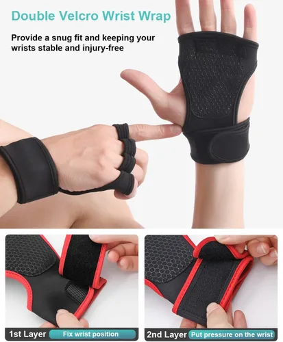 Vista 4 de SUJAYU Guantes de entrenamiento para hombres, guantes de entrenamiento para mujeres, muñequeras para levantamiento de pesas, puños Versa, muñequeras