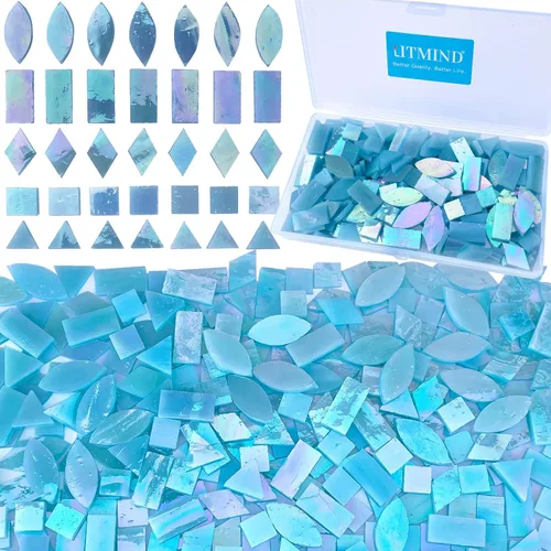 Vista 23 de LITMIND Azulejos de Mosaico de Vidrio Iridiscente Estilo Vitral para Manualidades, 240 Piezas 5 Formas Mixtas de Piezas de Vidrio de Mosaico, Kits