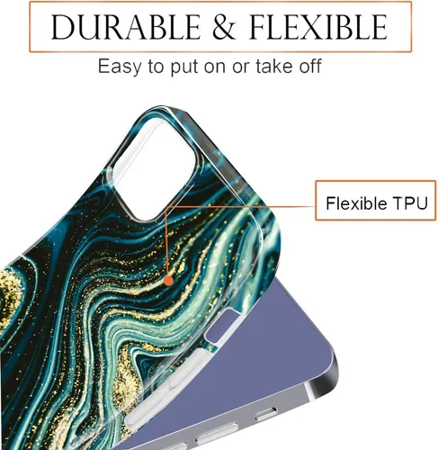 Vista 5 de luolnh Funda dorada con purpurina brillante compatible con iPhone 14 Pro, diseño de mármol, a prueba de golpes, delgada, de silicona suave, funda