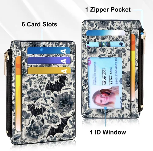 Vista 3 de Tipmile Tarjetero compacto para tarjetas de crédito con ventana de identificación para mujer, delgada y minimalista, bolsillo frontal, cartera