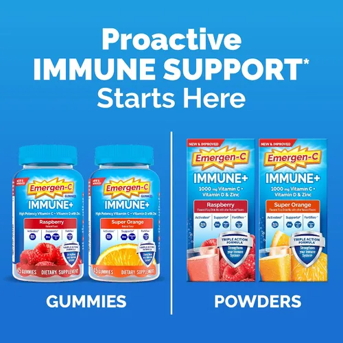 Vista 5 de Emergen-C Immune+ Apoyo Inmunológico de Triple Acción en Polvo, BetaVia (R), 1000 mg de Vitamina C, Vitaminas B, Vitamina D y Antioxidantes, Baya