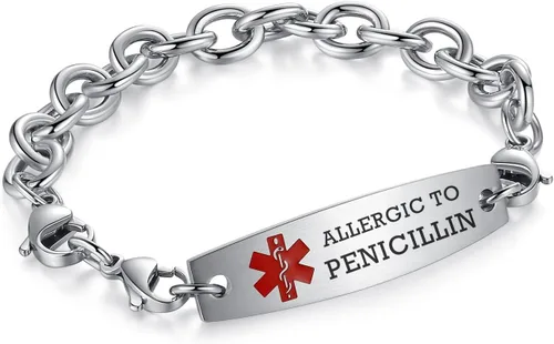 Vista 145 de Brazaletes de alerta médica ajustables de 7.5" a 9" para mujer/hombre, de acero inoxidable, intercambiables Cadena de bloque