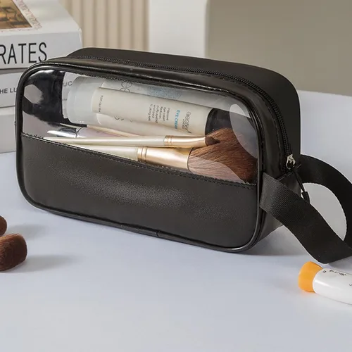 Vista 3 de Neceser de viaje bolsa de lavado impermeable portátil organizador de accesorios de viaje, Negro