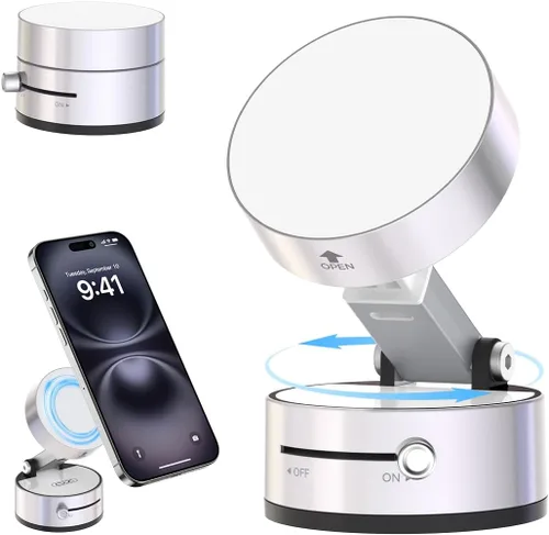 Vista 9 de XO Simple is Beauty Soporte magnético para teléfono con succión al vacío, retráctil, con ventosa fuerte, manos libres, soporte plegable para Gris
