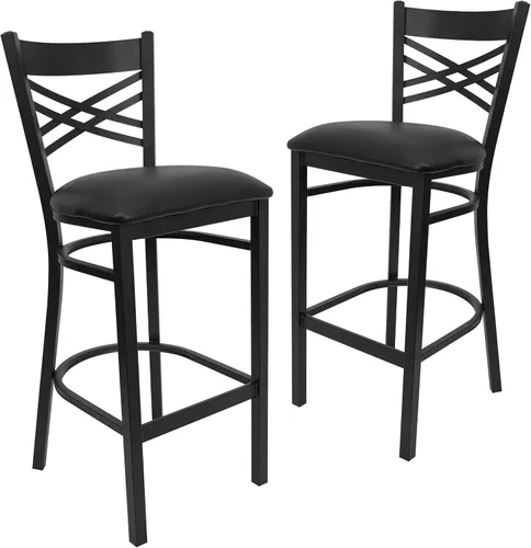 Vista 15 de Flash Furniture HERCULES Series Black ''X'' Back Metal Restaurant Barstool - Asiento de vinilo negro Asiento de vinilo negro/marco de metal negro