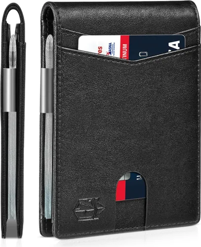Vista 24 de Zitahli - Carteras delgadas con clip para dinero para hombre, tarjetero minimalista, de cuero, plegable, con bloqueo RFID, cartera de bolsillo