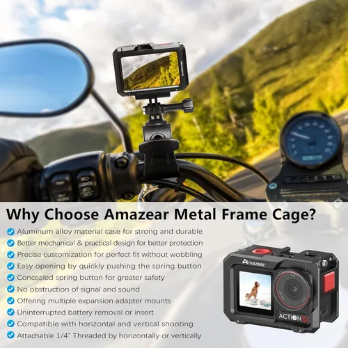 Vista 6 de AMAZEAR Jaula de metal para DJI Osmo Action 5 Pro, DJI Action3/4/5 Pro Premium Accessories Funda protectora multifunción carcasa de aluminio