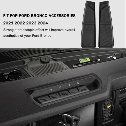 Vista 6 de Tapete de silicona para cubierta de salpicadero para Ford Bronco, accesorios 2021 2022 2023 2024 2025 antipolvo, bandeja de inserción Negro