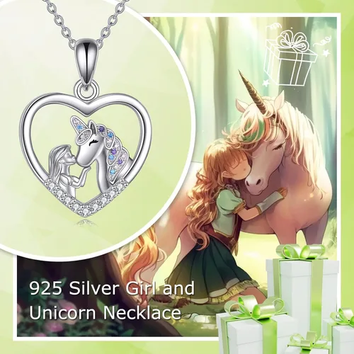 Vista 3 de YFN Regalos de unicornios para niñas, collar con colgante de unicornio de plata de ley 925, joyería de unicornio para hija y niñas
