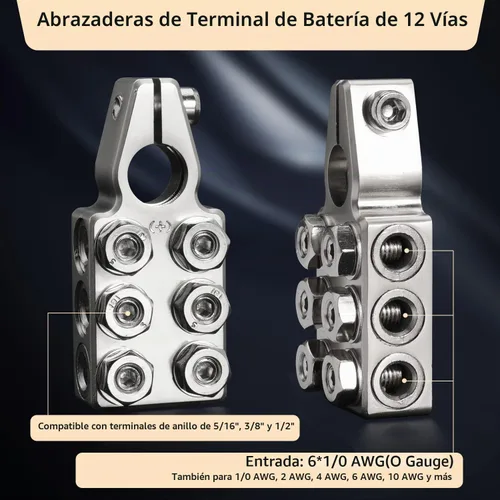 Vista 3 de Conector de terminal de poste de batería 6x1/0 AWG calibre 0 de 12 vías, reemplazo de abrazaderas de terminal de batería para poste superior cónico