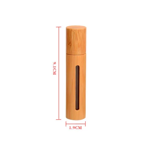 Vista 5 de 2 botellas de rodillo de bambú de 0.3 fl oz vacías rellenables de aceite esencial, botella enrollable para almacenamiento de cosméticos, recipiente