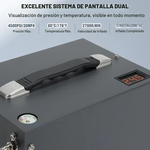 Vista 3 de Compresor de aire PCP, compresor de pistola de aire, portátil 4500Psi/30Mpa, sin agua/aceite, arranque de un botón, disco de estallido, ventilador