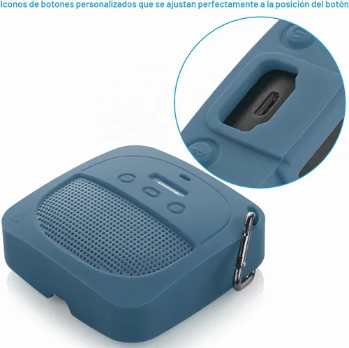 Vista 2 de Funda de silicona para altavoz portátil Bose SoundLink Micro impermeable, funda protectora con mosquetón