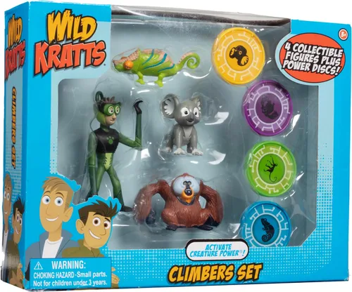 Vista 8 de Wild Kratts Climbers Figuras de Acción Coleccionables y Discos (8 piezas) Incluye 4 Discos de Poder de Criatura + 4 Animales - Juguetes con Licencia