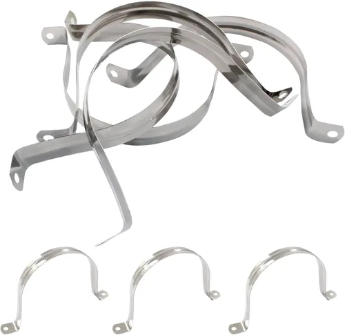 Vista 5 de 5 abrazaderas de conducto de 4 pulgadas con dos agujeros, correa rígida de acero inoxidable M100 para tubería de metal en U, soporte de correa