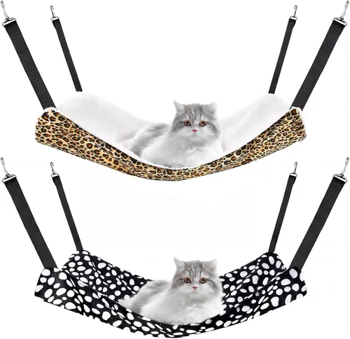 Vista 14 de Jetec. Juego de 2 hamacas colgantes reversibles para gatos, suaves y transpirables, con jaula para mascotas, correas ajustables y ganchos metálicos