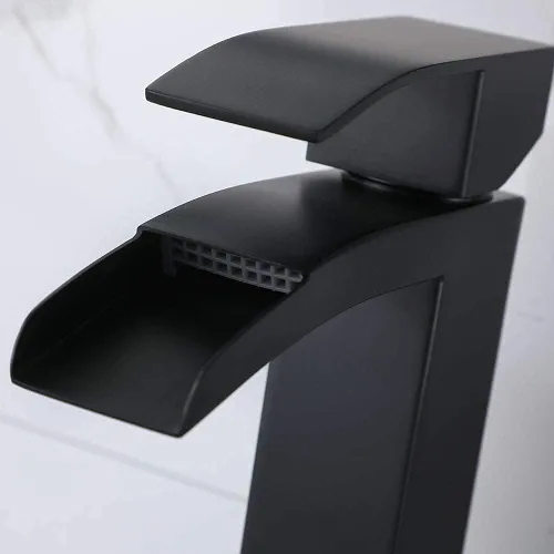 Vista 4 de VCCUCINE - Grifo de lavabo negro de un solo agujero, cascada de un solo agujero, grifo de baño, grifos altos para lavabo con drenaje desplegable