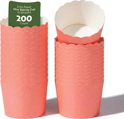 Vista 37 de Restaurantware Paquete de 200 moldes de papel para cupcakes de 3.38 onzas, resistentes a la grasa, festoneados para horno, elegantes tazas
