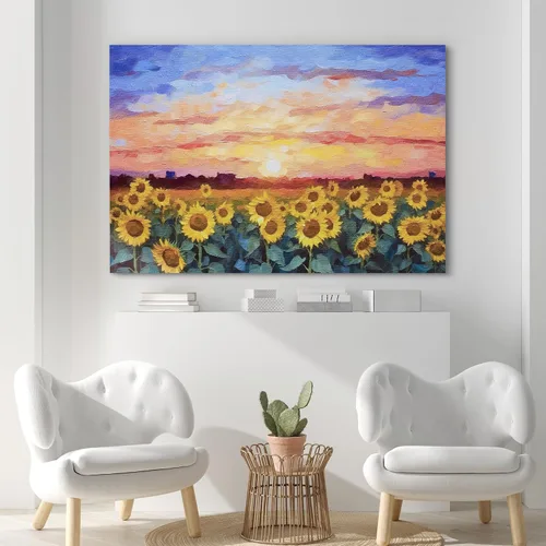 Vista 2 de SIGNFORD Lienzo impreso para pared, puesta de sol, campo de girasol, naturaleza, desierto, paisaje decorativo, relajante, tranquilo, para sala