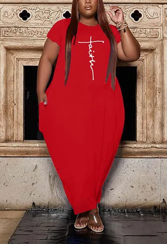 Vista 3 de Fooullaide Vestido casual de talla grande para mujer, de verano, manga corta, cuello en V, suelto, de gran tamaño, vestidos largos con bolsillo