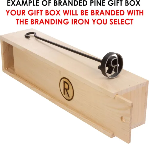 Vista 2 de BBQ Fans Hierro de marca Circle F para carne, bollos, madera y cuero, incluye caja de regalo de pino