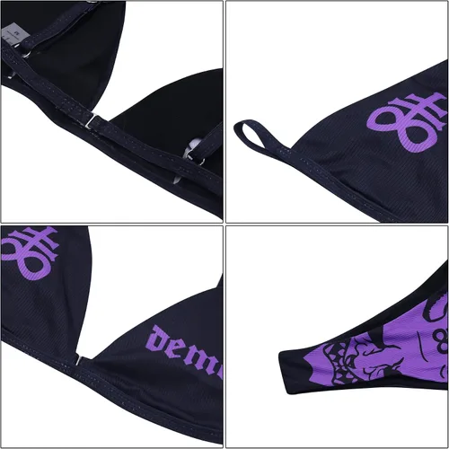 Vista 113 de AIBEARTY Traje de baño de dos piezas con estampado de calaveras para mujer, conjunto de bikini triangular de corte alto para fiesta, festival