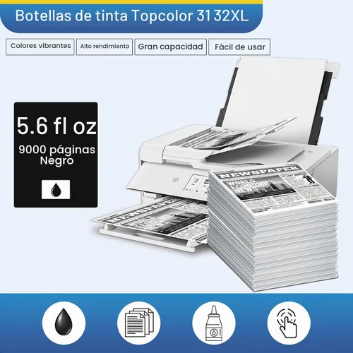Vista 4 de Juego de 31 botellas de tinta negra 32XL compatibles con HP 31 32XL para Negro
