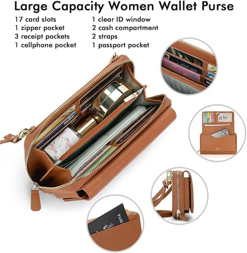 Vista 4 de RONSIN Cartera cruzada para mujer, tarjetero RFID, 2 correas