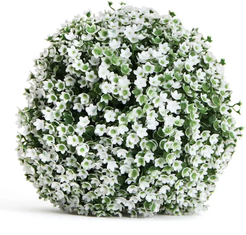 Vista 28 de 3rd Street Inn Bola topiaria XL Baby's Breath - Juego de plantas artificiales - Decoración de fiesta de boda para interiores y exteriores - Esfera