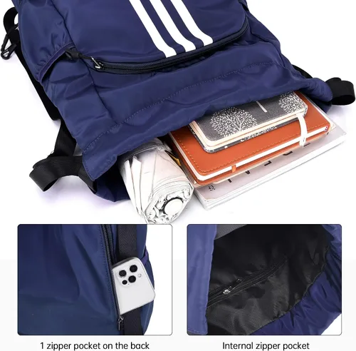 Vista 3 de neyrat Mochila con bolsillos laterales de malla con cordón y compartimento para zapatos, gimnasio, deportes, bolsa de cuerda para hombres y mujeres