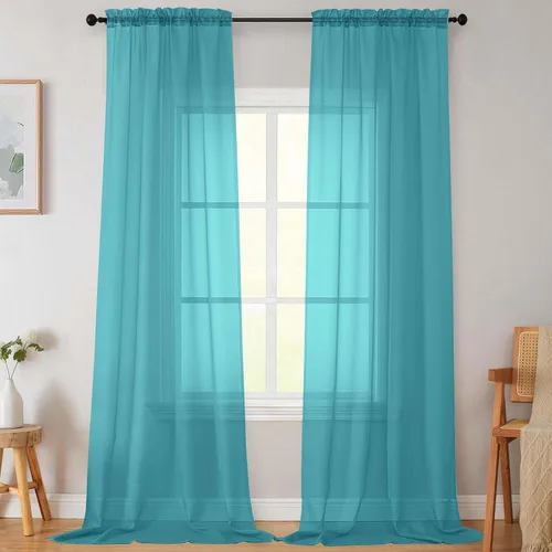 Vista 68 de 2 paneles de cortinas traslúcidas blancas para dormitorio, sala de estar, 96 pulgadas de largo, modernas, suaves, ligeras, con bolsillo para barra