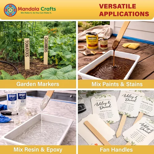 Vista 4 de Mandala Crafts 8 Inch Wooden Sticks Paint Stirrers for Acrylic Epoxy Resin