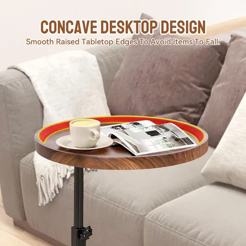 Vista 6 de Mesa auxiliar ajustable en forma de C, mesa auxiliar con ruedas para sofá, mesa giratoria de 360° para sala de estar, dormitorio, estudio y espacios