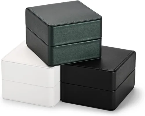 Vista 6 de Caja de regalo de reloj de cuero PU negro Premium Caja de almacenamiento de reloj individual con caja de reloj de pulsera de almohada extraíble