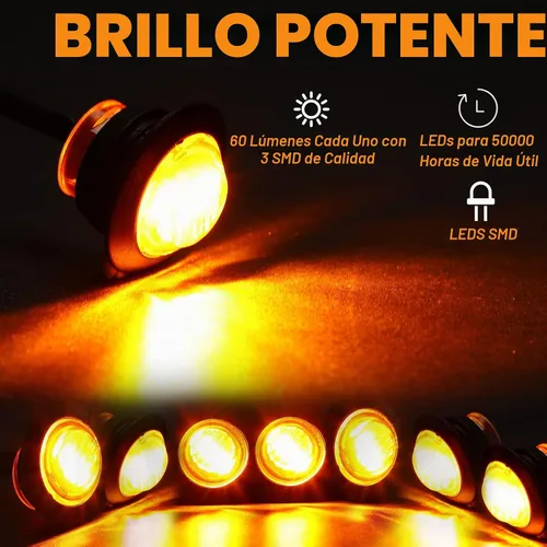 Vista 4 de 100 luces LED redondas de 3/4 pulgadas, 3 luces LED indicadoras laterales delanteras y traseras, luces direccionales IP68 impermeables para camión