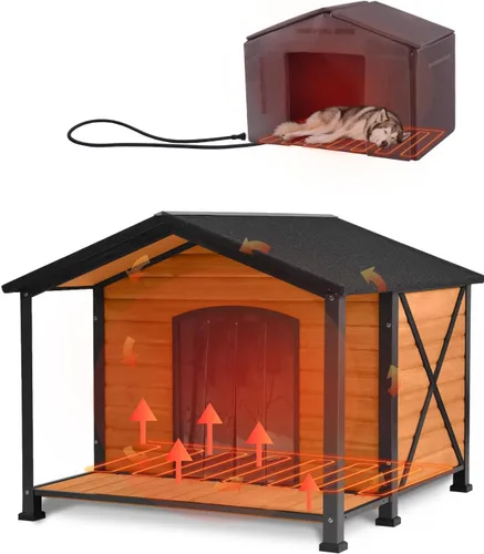 Vista 9 de Casa para perros climatizada con aislamiento al aire libre para perros pequeños, medianos y grandes, refugio para perros con marco de hierro