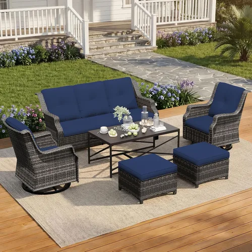 Vista 38 de Sofá de mimbre para patio al aire libre, sofá de 3 plazas, sofá de ratán con asiento profundo y cojines de olefina, respaldo alto, todo tipo de Beige