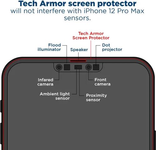 Vista 5 de Tech Armor Protector de pantalla de vidrio balístico diseñado para Apple iPhone 12 Pro Max de 6.7 pulgadas, paquete de 3 unidades de vidrio templado