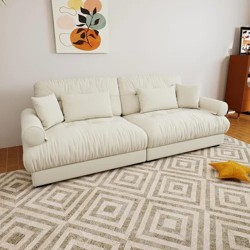 Vista 4 de Sofá modular de gran tamaño de 94 pulgadas, sofás seccionales grandes de color beige y blanco para sala de estar, juego de sofá de terciopelo, sofás