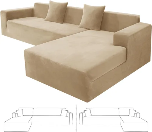 Vista 19 de ZNSAYOTX Fundas para sofá modular de terciopelo suave, fundas de felpa de lujo con parte inferior elástica para sofá modular en forma de L, 2