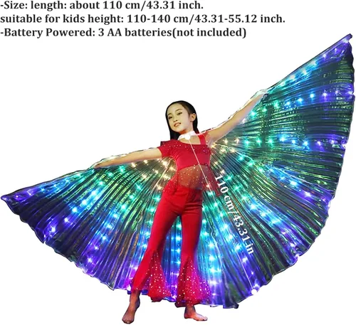Vista 3 de Alas iluminadas de 43.31 pulgadas de largo, alas LED arco iris, alas de hada, carnaval, espectáculo, danza del vientre, disfraces coloridos
